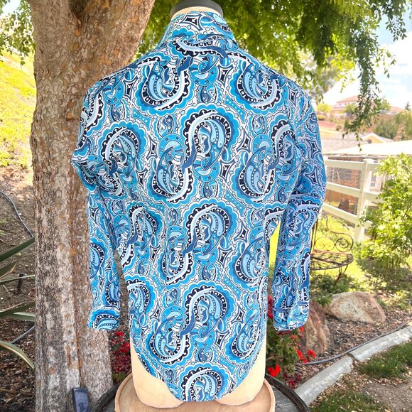 70's Funky Print Shirt - Size Large - Blues Hues - Brand Jonathan Hill Design - Picture 6 of 10